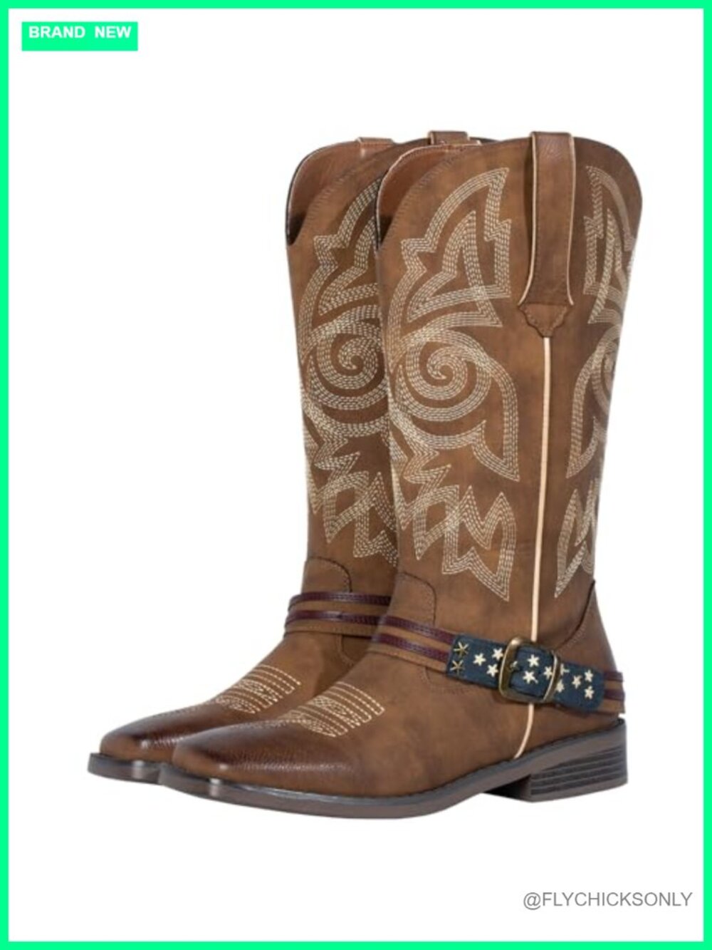 Faux Leather Wide Square Toe Western Cowgirl Boots Mid Calf